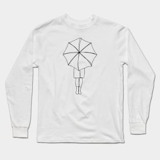 Woman with Umbrella Line Art - Woman Holding Umbrella - Under the Umbrella Long Sleeve T-Shirt